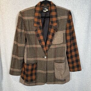 Vintage Toby Blazer Womens Small Plaid Patchwork Button Front Jacket
